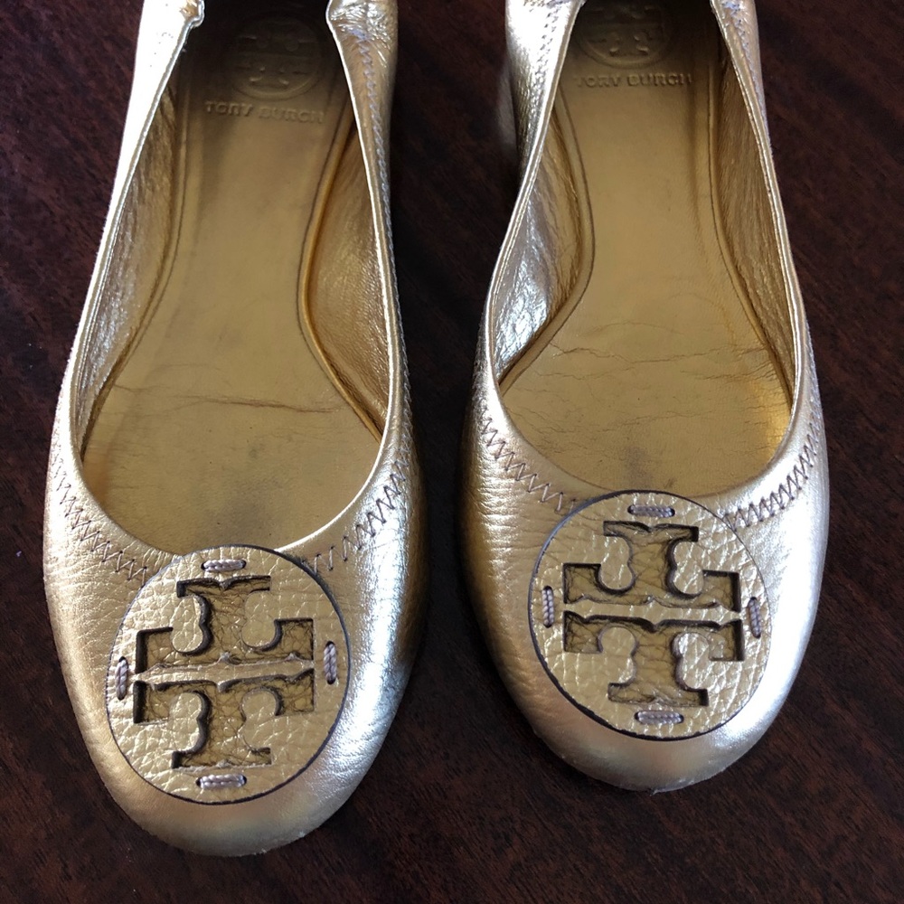 Tory Burch gold flats